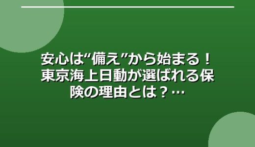 安心は“備え”から始まる！東京海上日動が選ばれる保険の理由とは？