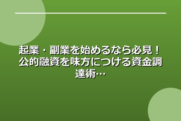 起業・副業を始めるなら必見！公的融資を味方につける資金調達術